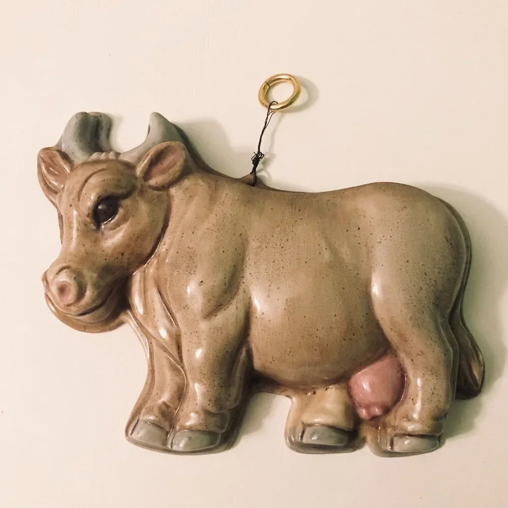 Vintage Hand Made Ceramic Cow Wall Hanging Kitchen Decor